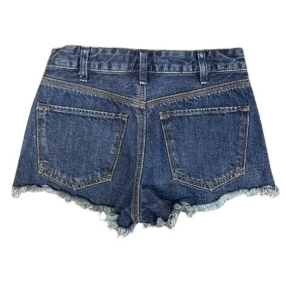 Free People Dark Wash Denim Cut Off Shorts‎ Raw Hem Distressed Size 25 Indigo